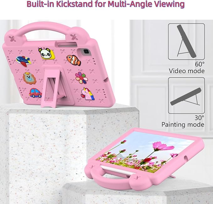 Kids Tablet Case with Built-in Kickstand and Handle Shockproof Cute Cover Lightweight Compatible with Samsung Galaxy Tab A7/S6 Lite 10.4” Pink
