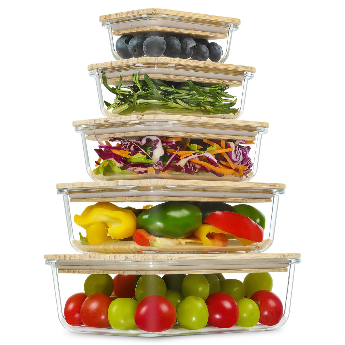 Urban Green Glass Containers with Bamboo Lids, Bamboo Meal Prep Storage Containers with Lids, Oven, Freezer, Microwave Safe, Pack of 4, 35oz