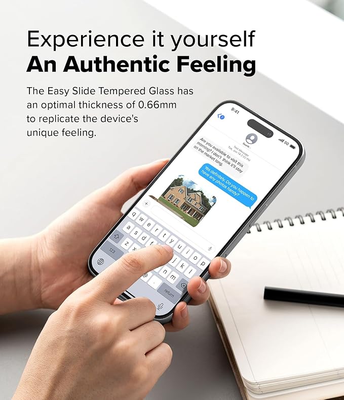 Ringke for iPhone 16/15 Screen Protector [Easy Slide 2 Pack] | Easy Installation with Alignment Tool Case Friendly Premium 9H Hardness Tempered Glass