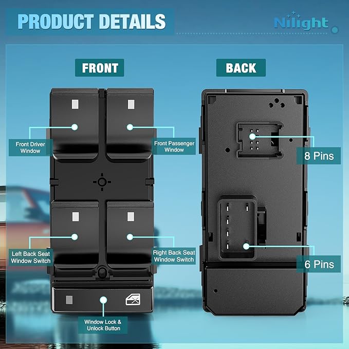 Nilight Power Master Window Switch Compatible with 2007 2008 2009 2010 2011 2012 2013 Chevy Silverado 1500 2500HD 3500HD GMC Sierra Yukon 2009-2016 Chevy Traverse Replacement Button Windows Switches
