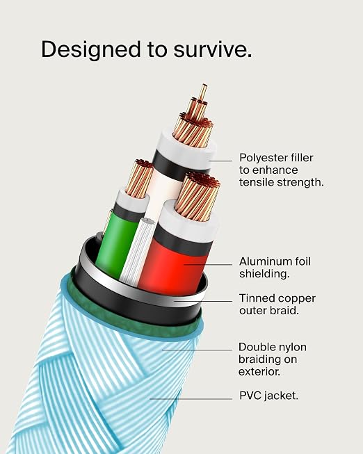 Belkin USB C to USB C Braided Cable 3.3ft iPhone Charger Cord | tangle-free braided cord iPhone 17/16 Samsung Galaxy S25 Pixel 9 MacBook iPad Pro Nintendo Switch 2 travel essential