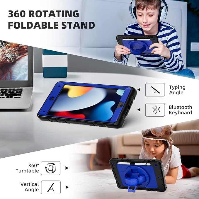 Case for iPad 9th/8th/7th Generation-Built-in Screen Protectorwith Pencil Holder&amp360°Rotating Hand StrapShoulder StrapCase for iPad 10.2 inch 2021-2019(Black)