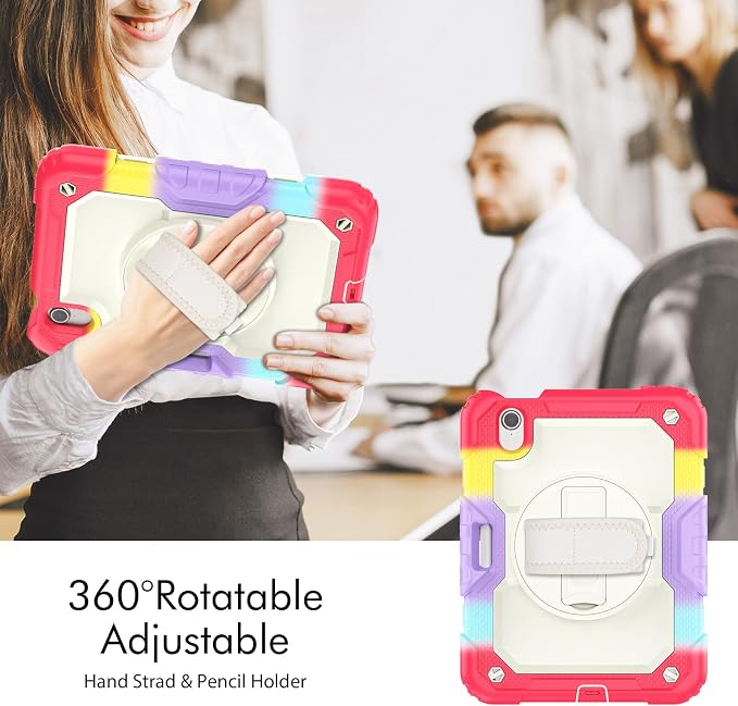 Case for iPad mini 7 (A17 Pro) 2024/ Mini 6 8.3'' with Pencil Holder Screen Protector [360 Rotating Hand Strap] &ampStand &ampShoulder Strap Shockproof Case for iPad mini 7th/6th Generation Purple