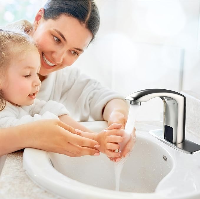 HALO Automatic Commercial Sensor Grifo Touchless Bathroom Faucet with Hole Cover Deck Plate Motion Activated Hands Free Vessel Sink Robinet Brushed Nickel
