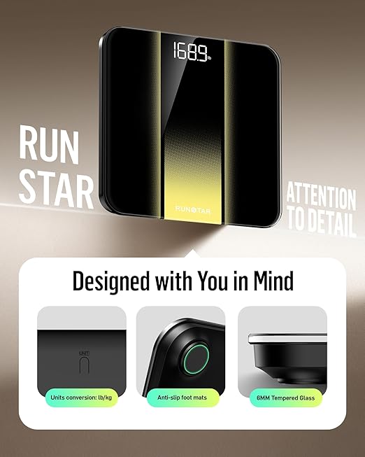RunStar Digital Bathroom Scale for Body Weight, 400lb, with High Precision, Clear LED Backlight Display, Accurate Scale with 6mm Tempered Glass