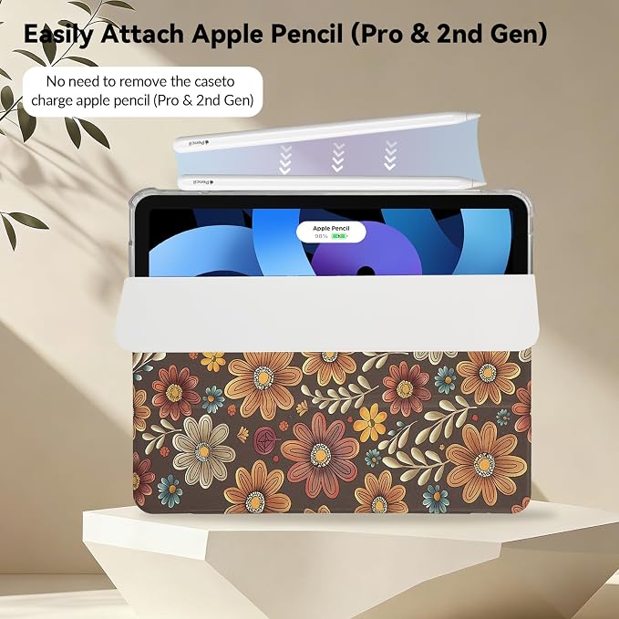 Lovmooful for iPad 9/8/7 Gen Case with Pencil Holder Cute-Bear Flower | Fit for iPad 9/8/7 (10.2-Inch2021/2020/2019 Model9th/8th/7th Generation)Soft TPUTrifold StandProtectiveGirly