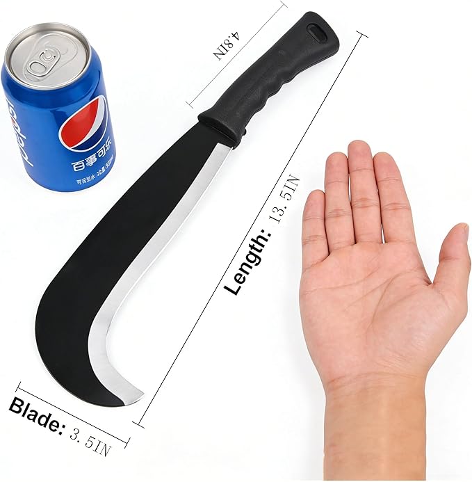 Small Machete Sickle Tool, 13.5-Inch Garden Knife with Curved Blade for Weeding, Vine Cutting, Pruning and Farm Use