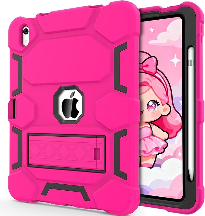 Case for iPad 11 11th Gen (A16) 2025 &amp 10th Gen 2022 10.9 Purple+Green | Kickstand | With Pencil Holder | Drop-Proof Silicone+Hard Shell | Raised Edge Protects Screen&ampCamera | Heavy Duty Pr
