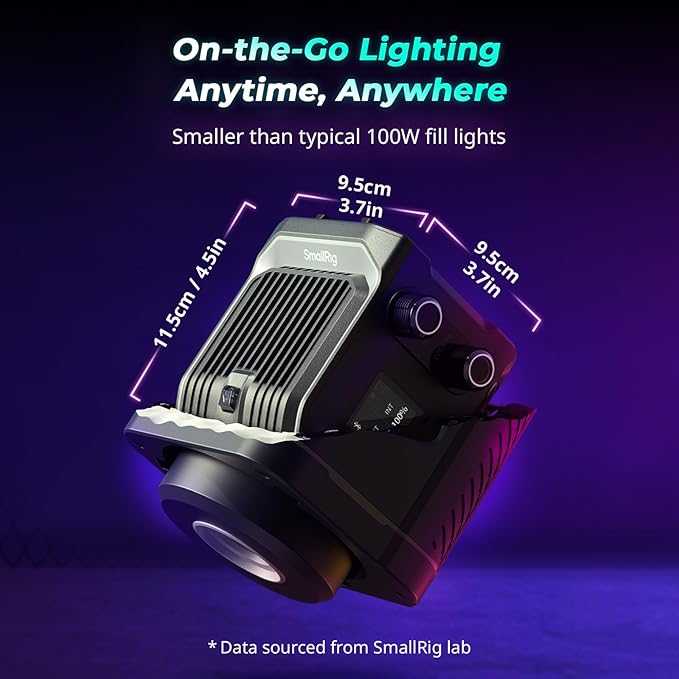 SmallRig RC 100C RGBWW LED Video Light, with App Control, 100W Mini COB Continuous Output Lighting, Handheld Spotlight 2700-10000K/CRI 96+/TLCI 98+/12 Effects, 11000Lux/1m, Pro Version Ink Blue, 5381