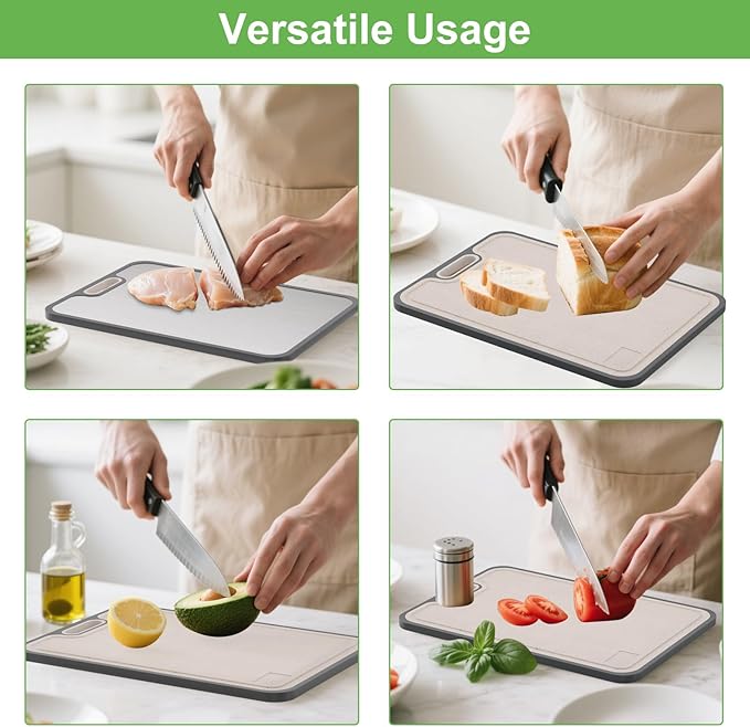 Ghims 2IN1 Titanium Cutting Boards for Kitchen,Metal Cutting Boards With Pure Titanium and Wheat Straw PP,Double Sided Chopping Board with Juice Groove Dishwasher Safe Easy to Clean Non Toxic 15"X10"