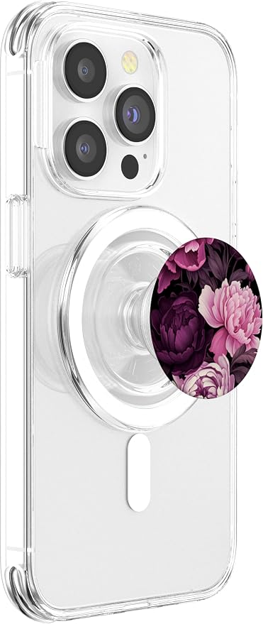 Magenta and Blush Pink Peony Flower Pattern Dark Floral PopSockets Adhesive PopGrip