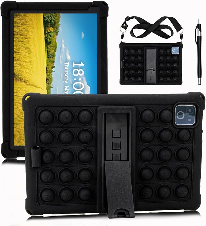 ATOOZ for Urao X109 Tablet Case 10.1 inch 2026Black | Unzip Bubble Texture Color Blocking Silicone Case for Urao X109 Tablet 10.1 with PC Stand &amp Stylus Pen &amp Shoulder Straps
