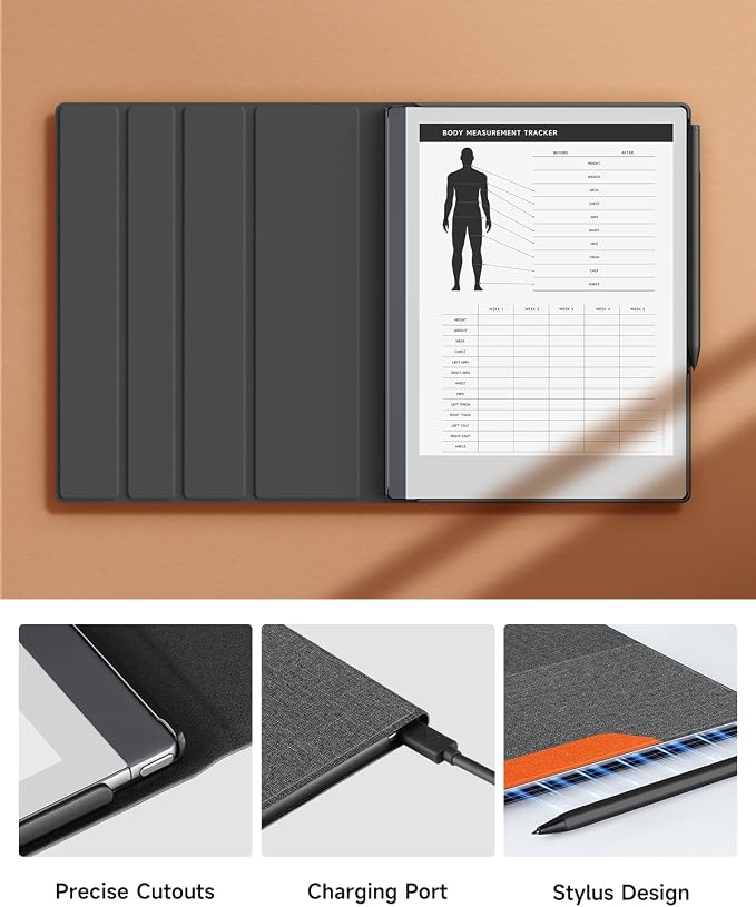 Case for Remarkable 2 Paper Tablet 10.3 2020 Released Fabric Folio Cover with Pen Pocket Stable Stand Design Black &amp Light Cork (Exclusive Templates Provided)