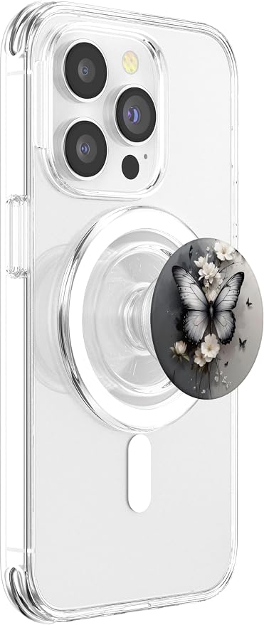 White Butterfly Floral Illustration Print PopSockets Adhesive PopGrip