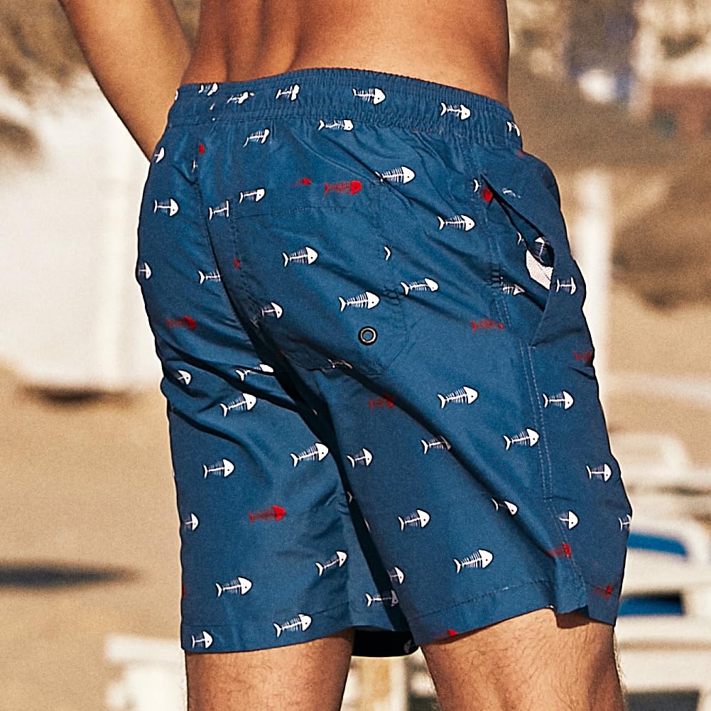 maamgic Mens Swim Trunks Quick Dry Swim Shorts with Mesh Lining Funny Swimwear Bathing Suits 7inch Navy Blue Large