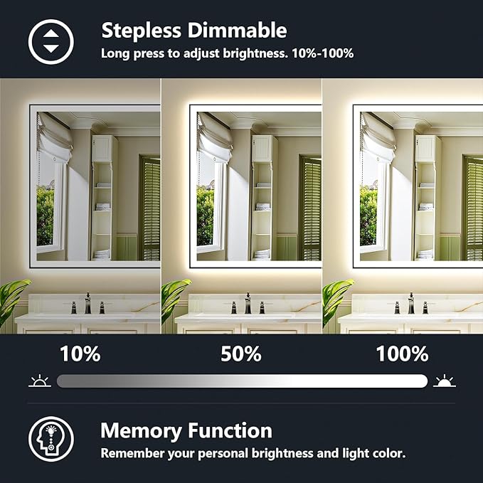 YEELAIT 88x38 Inch LED Bathroom Mirror with Lights (Front Lit and Backlit) Black Framed Lighted Vanity Mirror for Bathroom Wall Dimmable Anti-Fog Memory Tempered Glass Horizontal/Vertical