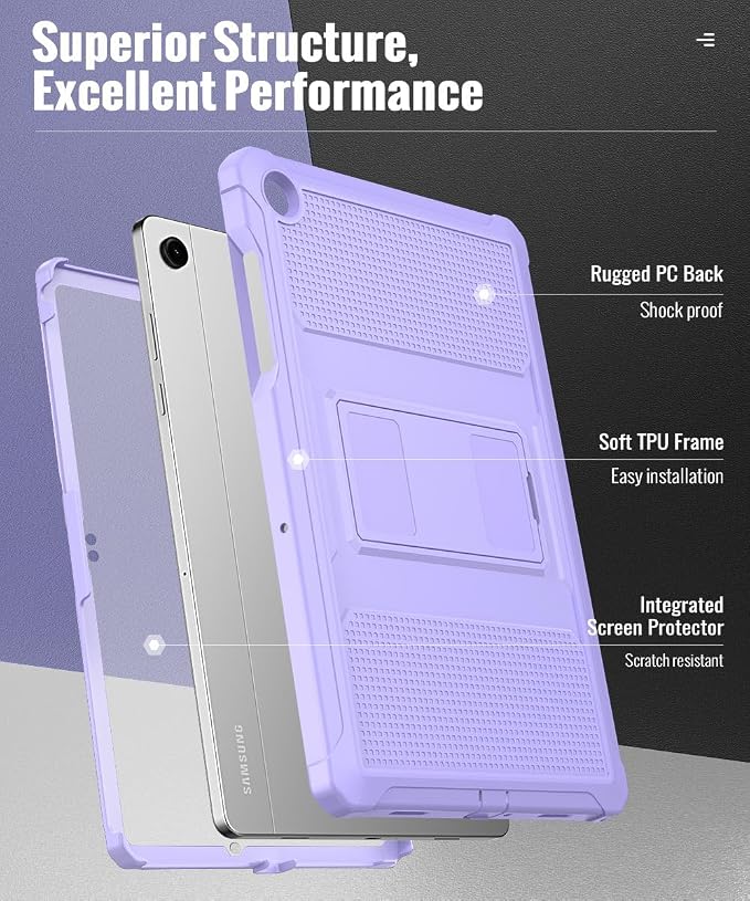MoKo Shockproof Case Fit Samsung Galaxy Tab A11+ Plus/ A9+ 11 Inch | Full Body Rugged Stand Back Cover with Built-in Screen Protector for Galaxy Tab A11+/ A9+ Tablet Light Gray