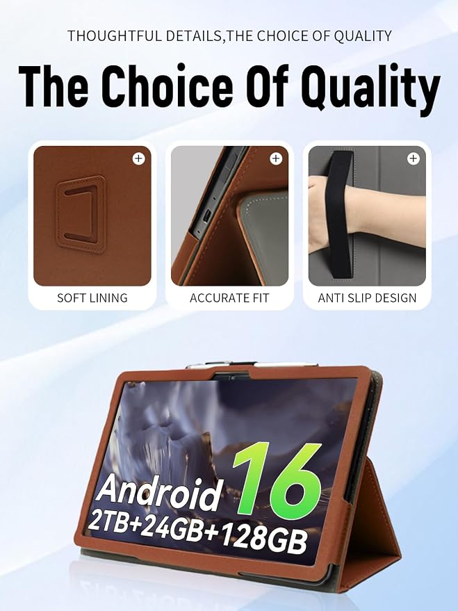 Case for TABWEE T50 11 Inch Tablet (Black) | PU Leather Folding Cover with Pen Holder and Wrist Strap Business Travel Portable