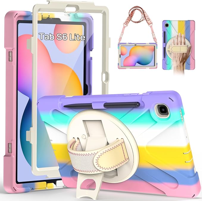 Gerutek Case for Samsung Galaxy Tab S10 FE+/ S10 FE Plus 2025 13.1 Inch Full-Body Drop Protective Case with Screen Protector Pen Holder 360° Rotate Hand Strap &amp StandShoulder Strap Black