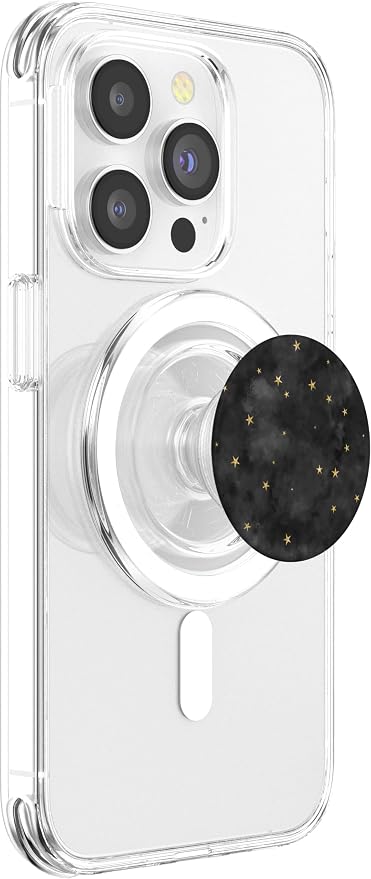 Starry Night Galaxy Tiny Golden Stars on Smoky Charcoal Gray PopSockets Adhesive PopGrip