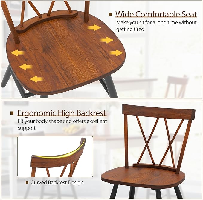Giantex Wooden Dining Chairs Set of 4, Farmhouse Windsor Kitchen Chairs w/Cross Back, Wide Seat, Rubber Wood Frame, Armless Side Chairs for Kitchen, Dining Room, Living Room, Restaurant, Dark Oak