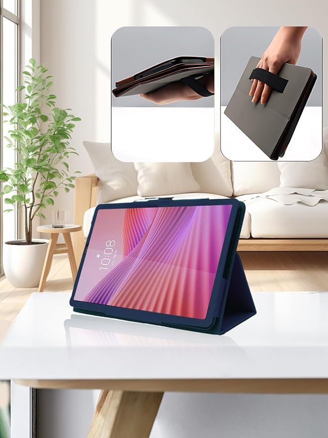 for Lenovo Tab One 8.7 Inch Android Tablet CaseBOVUGAC Folding Stand Protective Cover with Pencil Holder and Wrist StrapFull Protection Premium PUScratch Resistant(Black)