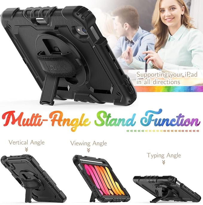 SEYMAC for iPad 9th/8th/7th Generation Case 10.2 2021-2019 Full-Body Shockproof Protective Case with Screen Protector Rotating Stand/Handle/Shoulder Strap for iPad 10.2 Blue/Black