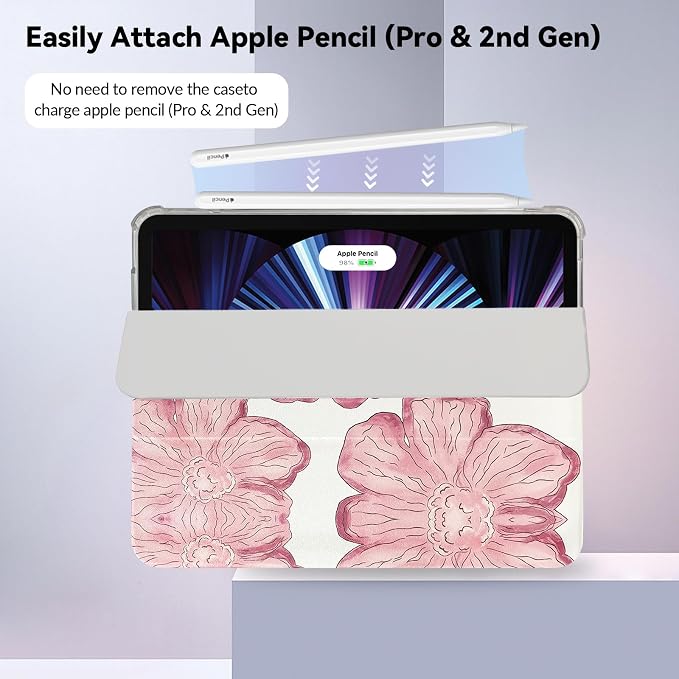 Lovmooful for iPad 9/8/7 Gen Case with Pencil Holder Cute-Bear Flower | Fit for iPad 9/8/7 (10.2-Inch2021/2020/2019 Model9th/8th/7th Generation)Soft TPUTrifold StandProtectiveGirly