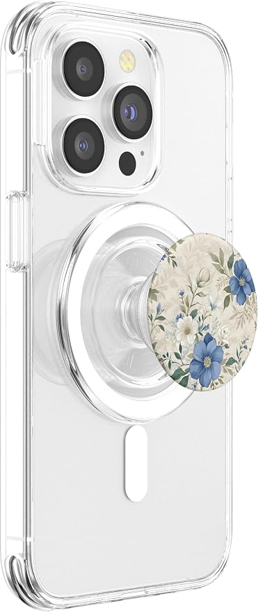 White Blue Floral Pattern PopSockets Adhesive PopGrip