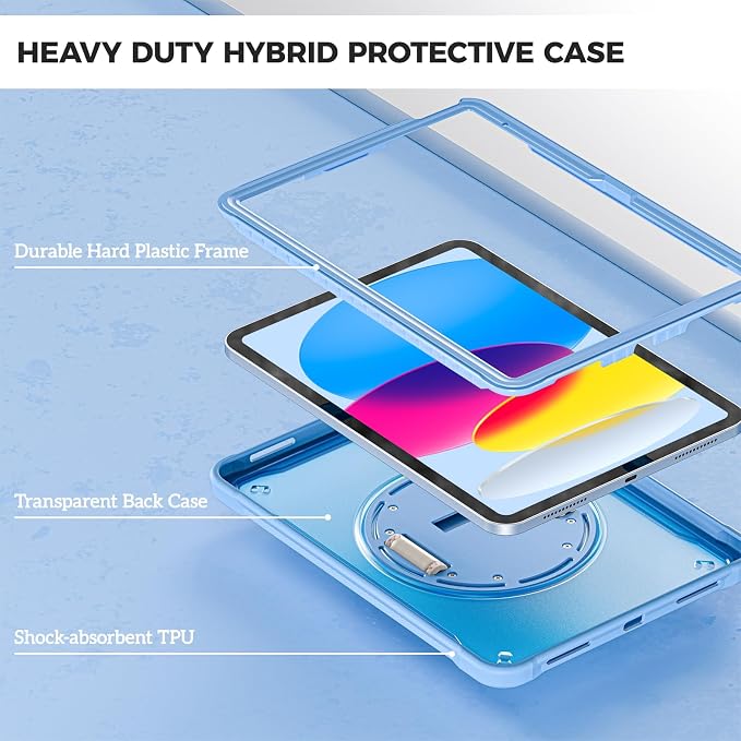 ProCase Rugged Case for iPad A16 11th Gen 2025/iPad 10th Gen 2022 -Black | Heavy Duty Shockproof Rugged Kids Cover with Hand Strap 360 Degree Rotatable Kickstand Protective for iPad 11/10