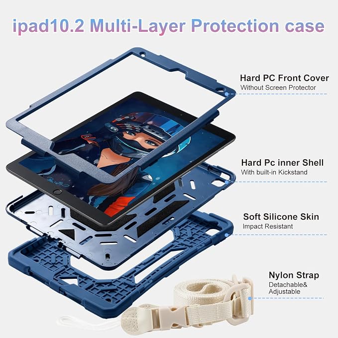 for iPad (A16) 11th Generation Case 11 Inch 2025/ iPad 10th Generation Case 10.9 Inch 2022 with 360 Rotating Grip Magic StandPencil Slot/Key Chain/Carrying Shoulder Strap Cover for iPad 10th Gen