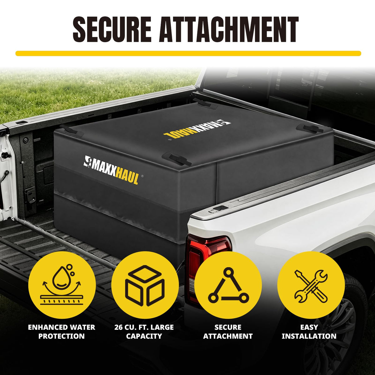MaxxHaul Truck Bed Cargo Bag - 26 Cu. Ft. Heavy Duty Waterproof Carrier for Pickup Trucks & SUVs - 50"x40"x22" - Includes Bungee Cords (50130)