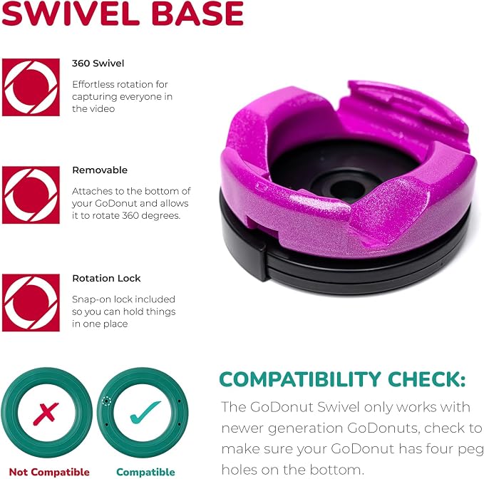 GoDonut Plus+ Glazed Phone Stand (Swivel Base) - Portable Mount Accessory - Charging Port Access - Compatible with Tablet iPhone &amp Most Smartphones - Fuchsia