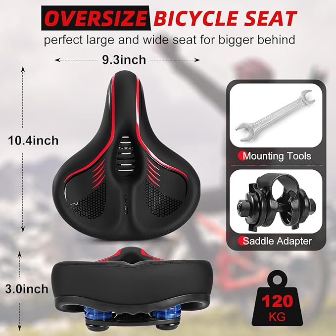 Comfort Bicycle Seat Wide Bike Seat for Men Women with Dual Shock Absorbing Ball Soft Bike Saddle Cushion for Exercise Bikes Mountain Bikes Cruiser Bikes Accessories for Peloton