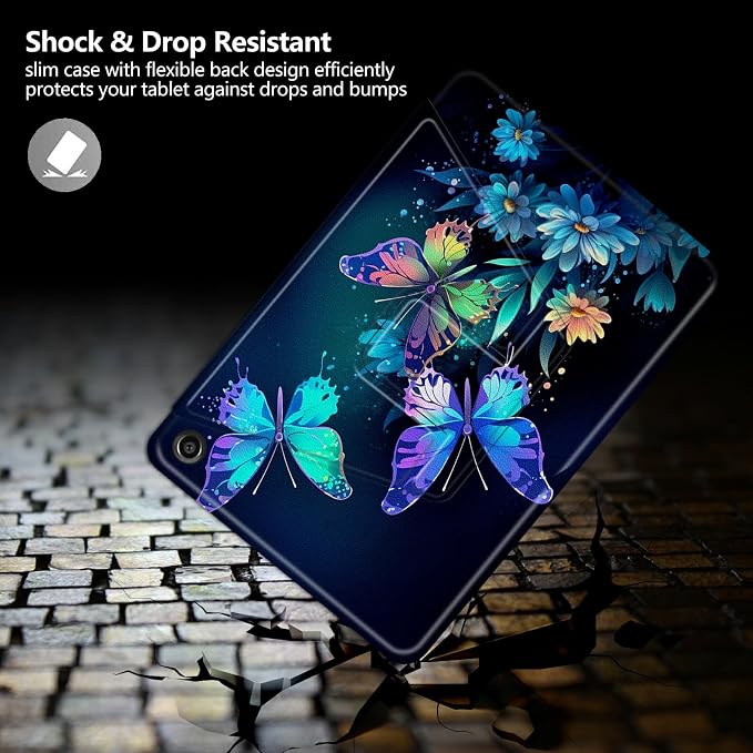 American Flag Deer Pattern Case for All-New Amazon Kindle Fire 7 Inch Tablet (9th/7th/5th Generation 2019/2017/2015 Release)360 Degree Rotating Stand Protective Cover with Auto Sleep/Wake