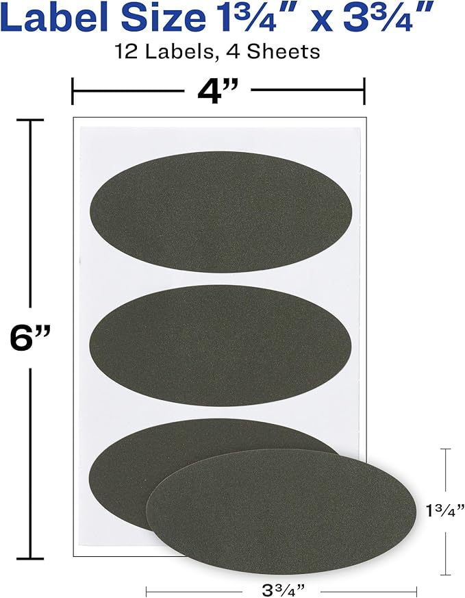 Avery Chalkboard Labels, 1.75" x 3.75" Oval Labels, Black, Non-Printable, 12 Total (73363)