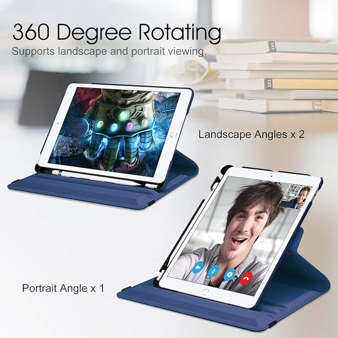 Fintie 360° Rotating Case for iPad 9th / 8th / 7th Generation 10.2 Inch | Swivel Stand Portrait &amp Landscape Viewing Shockproof Cover with Pencil Holder Auto Wake/Sleep Aqua Wave
