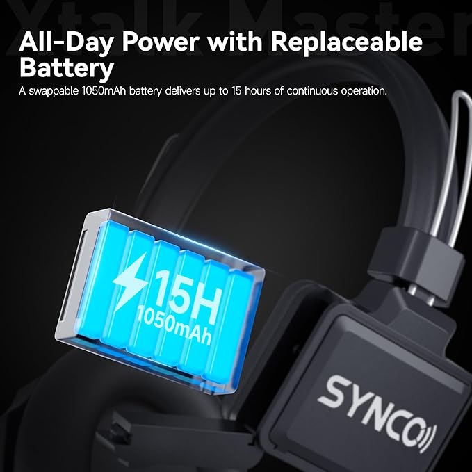 SYNCO Xtalk Master Wireless Intercom Headset System,2 Person 2.4GHz 500m/1640ft Headset with Noise Reduction Program,Real-time Monitoring