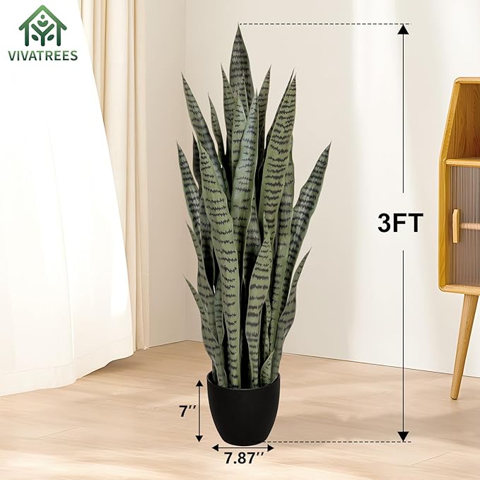 2 Pack 3FT Sansevieria Artificial Silk Tree, Fake Snake Plant, Faux Agave Potted Plants for Indoor and Outdoor Home Office Décor