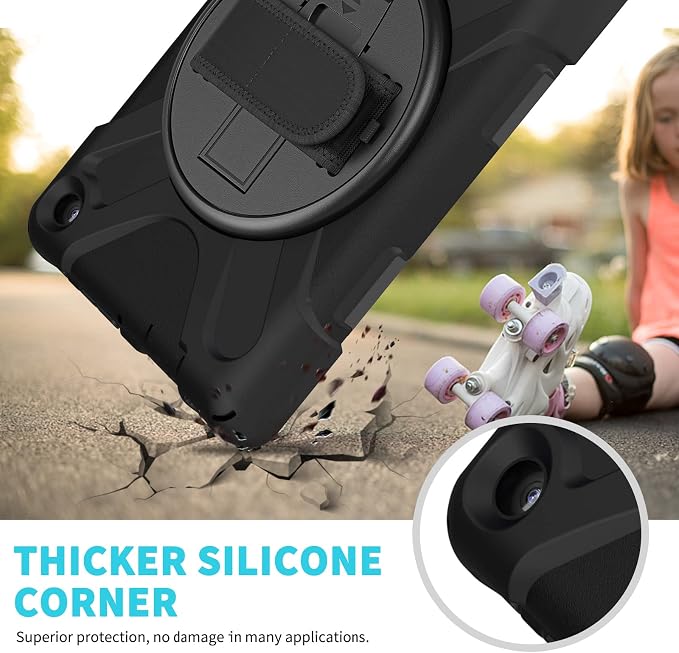 Case for Galaxy Tab S10 FE+ 13.1 2025 with Screen Protector+360 Rotating Hand Strap&ampStand+Shoulder Strap (Black)
