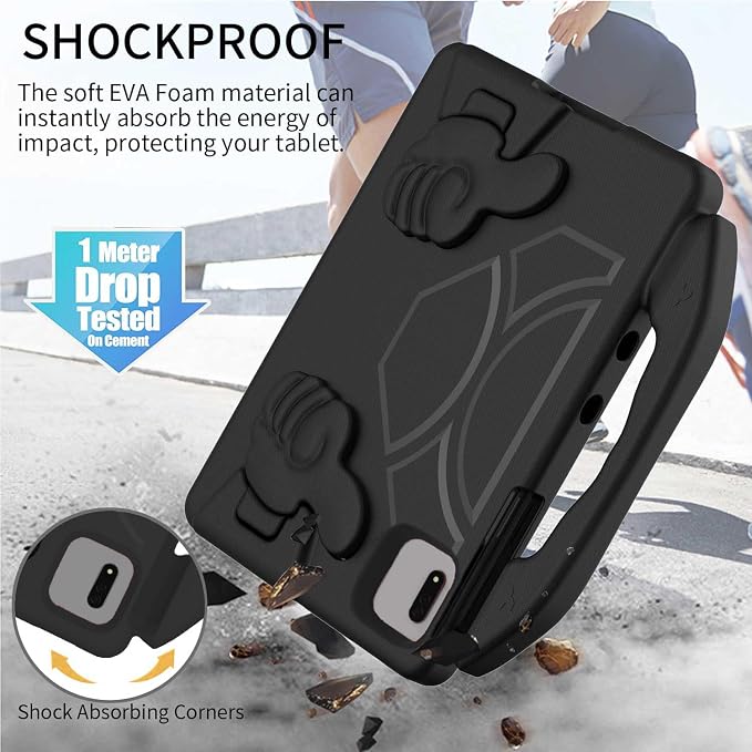 For Samsung Galaxy S11/S10/S9/S9FE/S8/S7 11 EVA Material Light Weight Shockproof Rugged Heavy Duty Thumb Kickstand Tablet Case For Lenovo M11/TAB Idea/Xiaoxin Pad Xiaomi PDA HONOR PAD X8a/X8b (black)