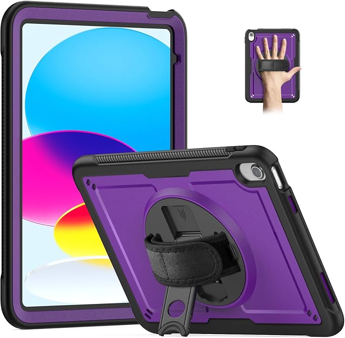 Case for iPad (A16) 11th Generation 11 inch 2025 Lightweight Rugged Dual-Material Design 360° Rotating Adjustable Leather Hand Strap Foldable Kickstand Durable with Full ProtectionBlue