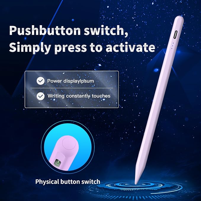 Stylus Pen Android for AMZ Tablet HD 10/Max 11 Compatible with Samsung/LenovoAccurate， Push-Button Switch On/OffLong Battery Life+2Tips(NW Black)