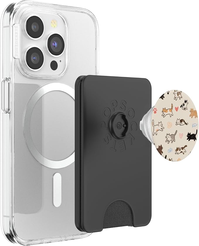Beige Cute Cat Lover Pattern PopSockets PopGrip for MagSafe