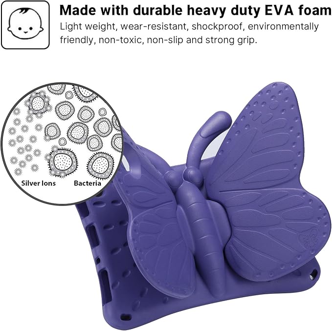 Simicoo Fire Max 11 Tablet 2023 Cute Butterfly Case with Stand for Kids Girl Light Weight EVA Rugged Shockproof Full Cover Kids Friendly Kids case for Fire Max 11(Blue)
