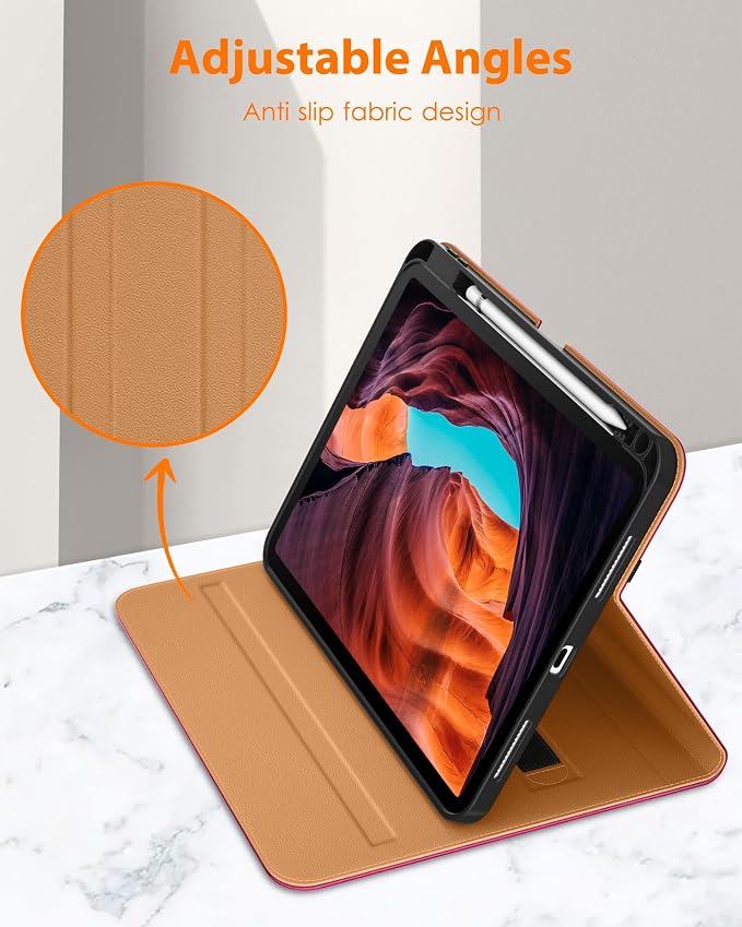 DTTO for iPad (A16) 11th Generation 11-inch &amp 10th Gen Case Brown | Premium Leather Business Cover with Pencil Holder Hand Strap &amp Pocket Corner Protection Auto Sleep/Wake for Work &amp