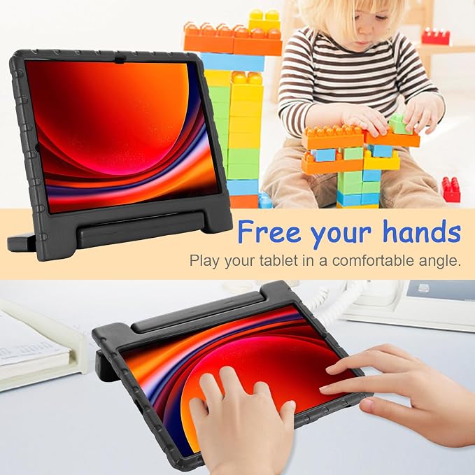 Kids Case for Samsung Galaxy Tab S10 FE Plus 13.1 (2025) Techcircle Handle Stand Light EVA Foam Bumper Protective Rugged Drop Protection Child Proof Cover Black