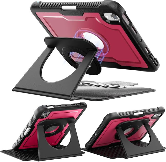 Miimall for iPad mini 7 A17 Pro Case iPad mini 7th/6th Generation Case (2024/2021) with Pencil Holder Powerful Magnetic Attachment Rotation Stand Folio Cover for iPad mini A17 Pro(Black)