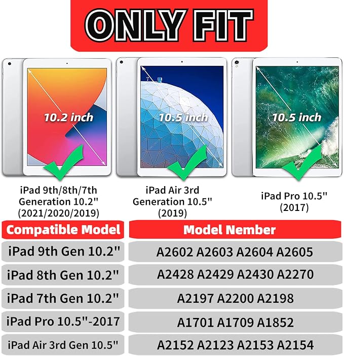 Kids Case for iPad 10.2 &amp 10.5 iPad 9th/8th/7th Generation 10.2 2021 2020 2019 Case with Screen Protector iPad Air 3rd Gen/Pro 10.5 inch Protective Cover with Handle Stand Black