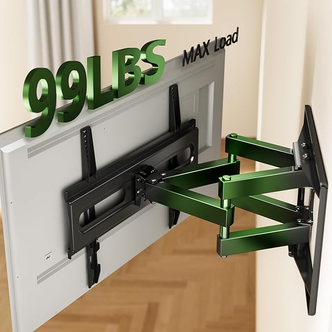 AX WABER TV Wall Mount Bracket for 32-65 Inch TV Full Motion Dual Articulating Arm with Swivel & Tilt, Max VESA 400x400mm，Fits 8” 12” 16" Studs, Supports 99 lbs for Flat & Curved Screens AX02MB01﻿